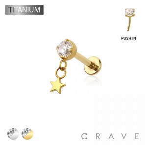 STAR DANGLE BEZEL CZ TOP THREADLESS (PUSH IN) IMPLANT GRADE TITANIUM LABRET SET